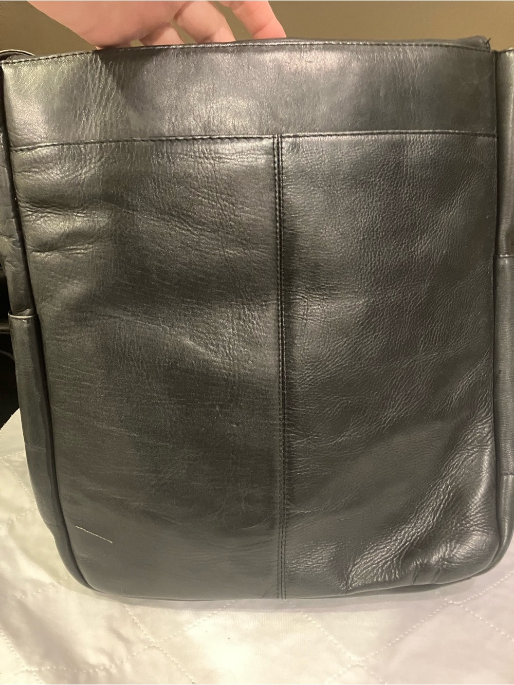 Le Donne inner Black Leather Tote Bag with Side Pockets
